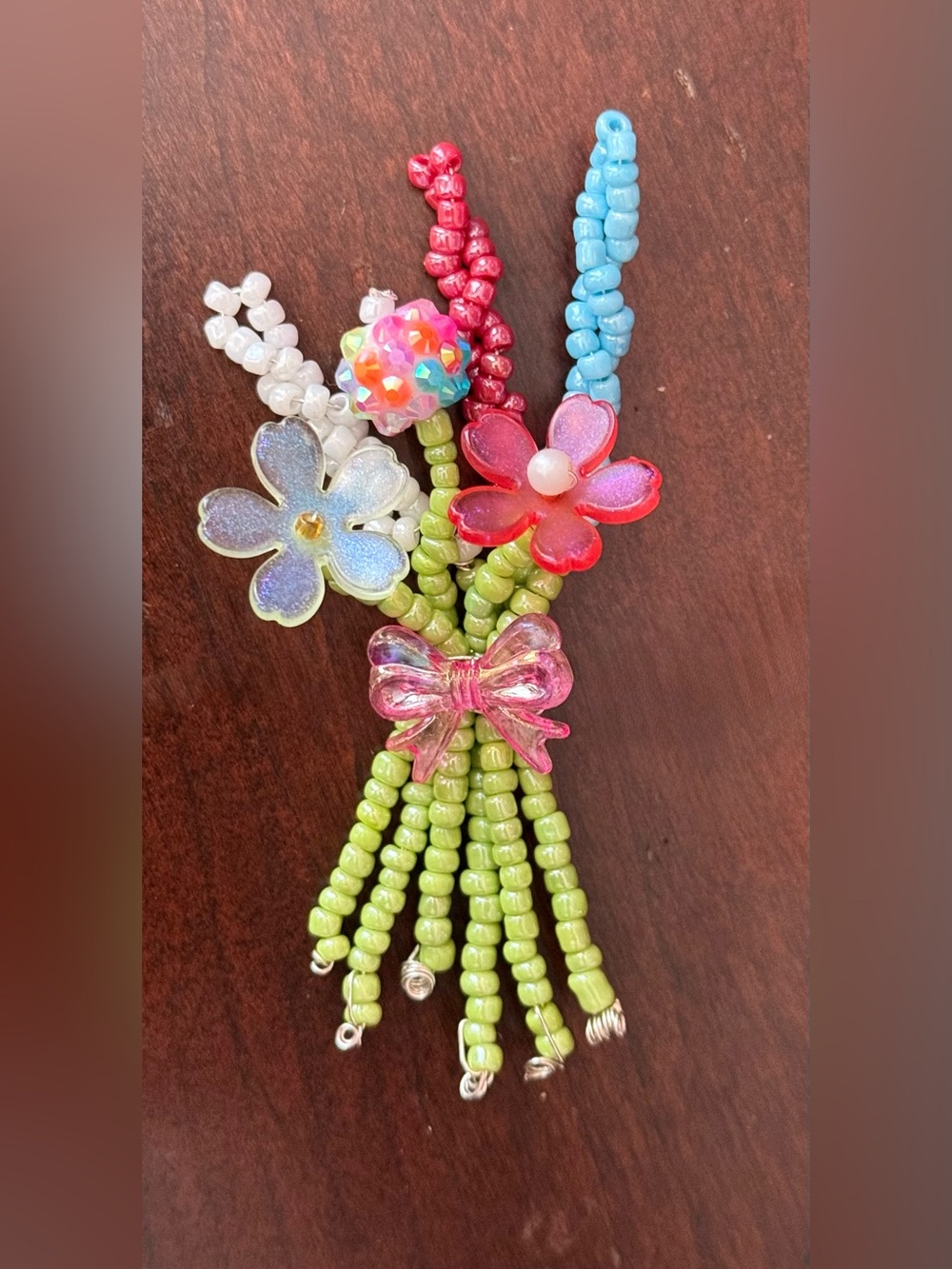 Handmade Beaded Floral Boutique in Green, Pink, Blue, White